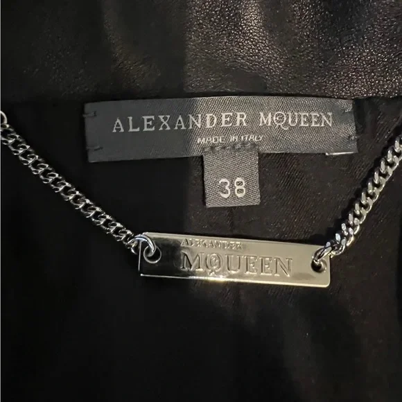 Alexander McQueen Zip Front Embroidered Peplum Leather Moto Jacket, Black, IT38 - Picture 12 of 12